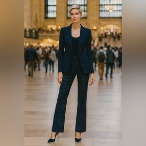 Talbots Dark Blue Pin-Stripped Lined Trousers BNWT - Size 8